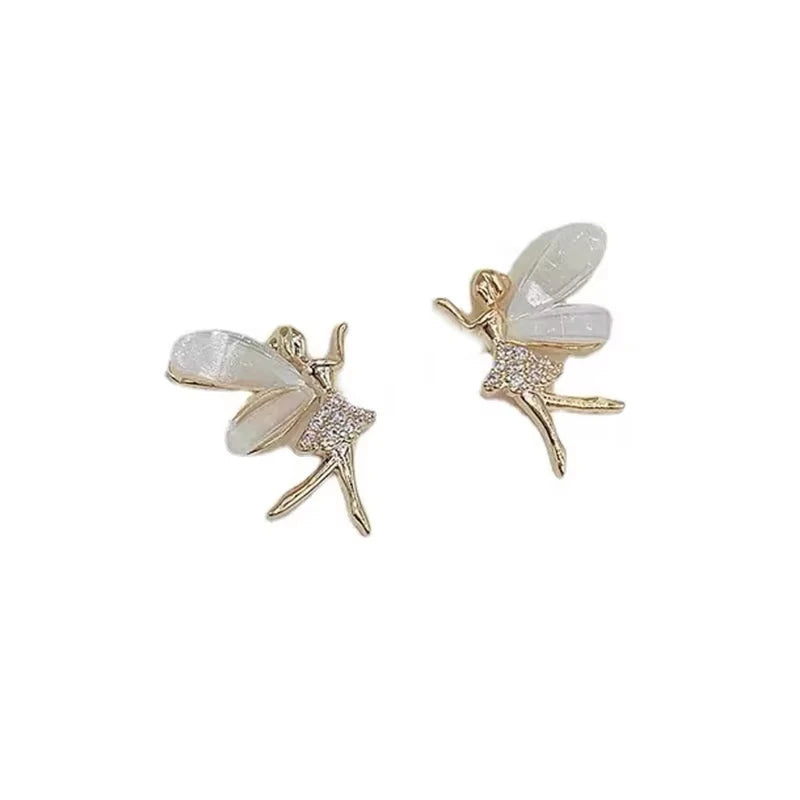 FTCY Trendy Elf Dancer Stud Earrings for Women Girls Design Zircon Fairy Korean Exquisite Cute Sweet Jewelry