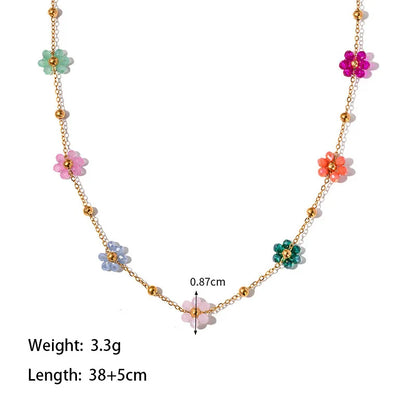 2pc/Set Fashion Y2k Colorful Flower Blue And White Bead Necklace Bracelet Set, Women's Banquet Accessories Jewelry Chain