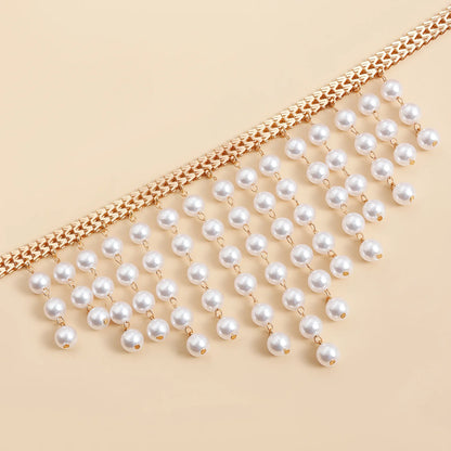 Multi Layer Long Pearl Tassel Necklace with Trendy Elegant Innovative Design Exaggerated Collarbone Chain Women's Party Jewelry