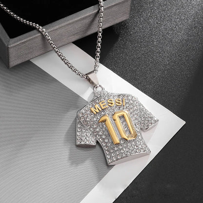 Full Zircon Pendant Necklace Hip Hop Cool Mumber 10 Super Soccer Star Fan Stainless Steel Clavicle Charming Jewelry Men Necklace