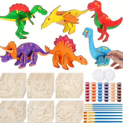 24pcs Dinosaur Wooden Model Dinosaur Set Unfinished Wooden Model Dinosaur to Paint DIY Handicraft  Kits for Home Decor Gift