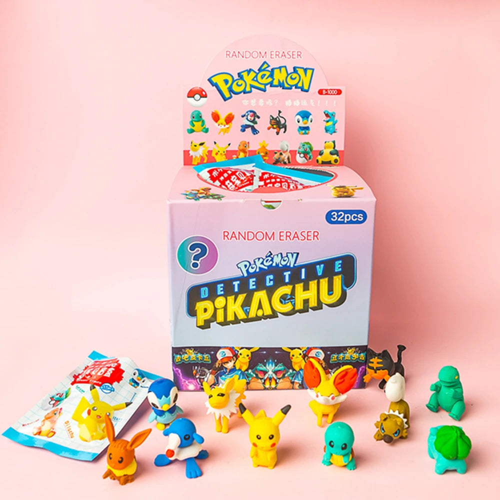 32Pcs/Set Anime Pokemon Pikachu Psyduck Charmander Diy Cartoon Pencil Eraser Action Figure Student Articles Stationery Kids