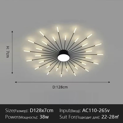 Modern Flower Shape Ceiling Lamp for Living Room Dining Room Flush Mount Metal Acrylic Sputnik Firework Petal Lighting Fixture