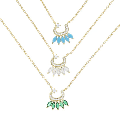 Total 31 Different Shape Arabic Letter Pendant Necklaces for Women Paved Green White Cz and Turquoise Gold Color Fashion Jewelry