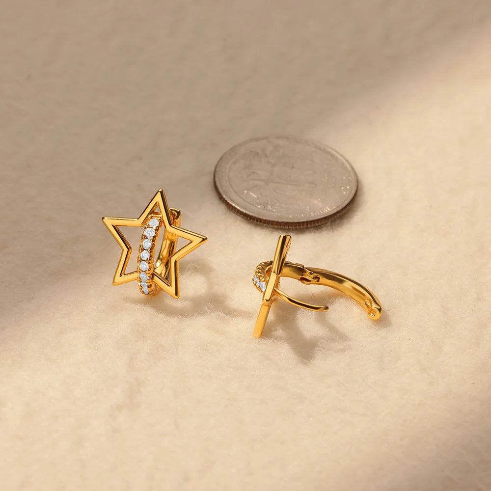 Luxury Star Zircon Earrings for Women Gold Color Stainless Steel Earrings 2024 Trend Couple Jewelry free shipping items aretes