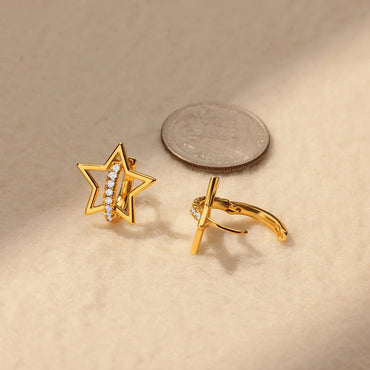 Luxury Star Zircon Earrings for Women Gold Color Stainless Steel Earrings 2024 Trend Couple Jewelry free shipping items aretes