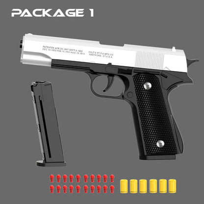Black M1911 Colt Toy Gunman Gun, Soft Bullet Shell, Catapult Blaster, Manual Air Gun Launcher, Boys Shooting Game 14+y