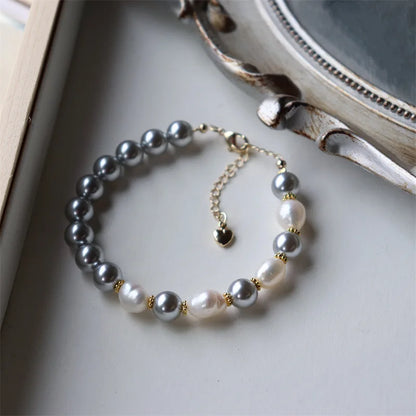 Fashion Grey Natural Pearl Bracelet for Women Luxury Exquisite Stainless Steel Bangle Jewelry Accessories Anniversary Gift