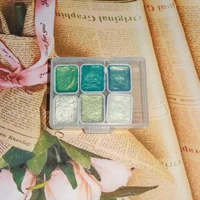 Pearlescent Metallic Solid Watercolor Paint Portable Hand-packaged Palette for Painting Nails Student School Art Supplies