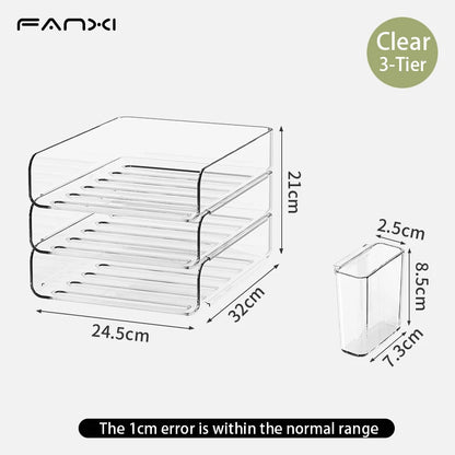 4-Tier Stackable Paper Tray Organizer for Desk with Detachable Hanging Pen Cup - Durable PET Desktop Paper Organizer Brown
