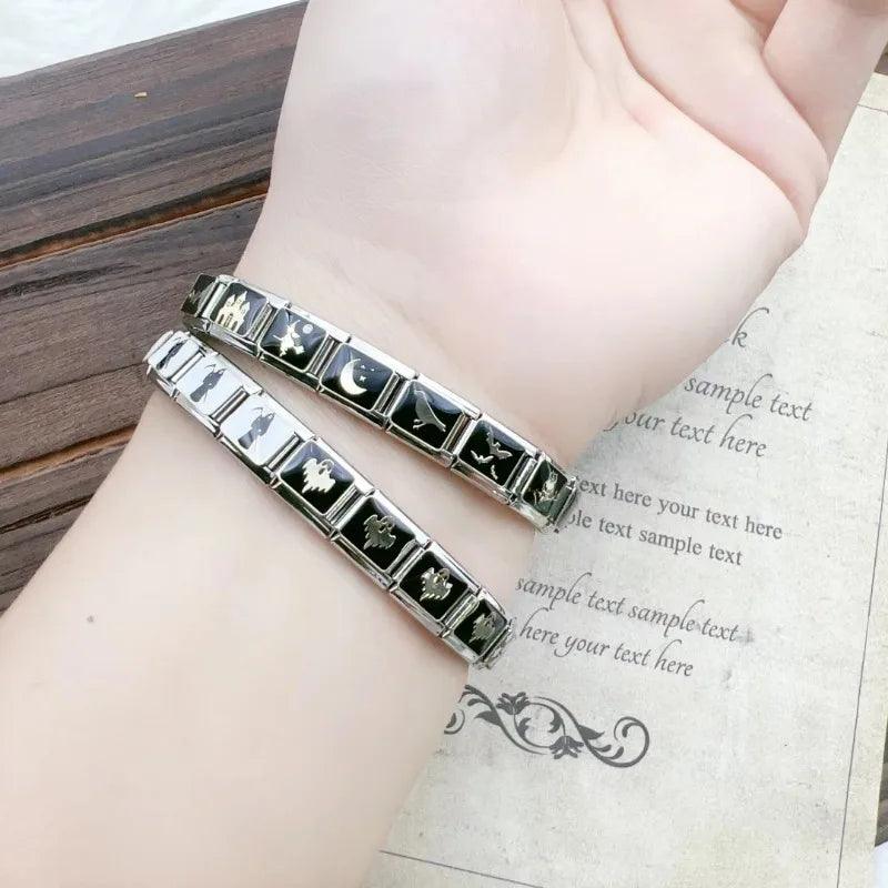 New Fashion Halloween Dark Style Skull Italian Charm Links Fit 9mm Stainless Steel Module Bracelet DIY Making Jewellry