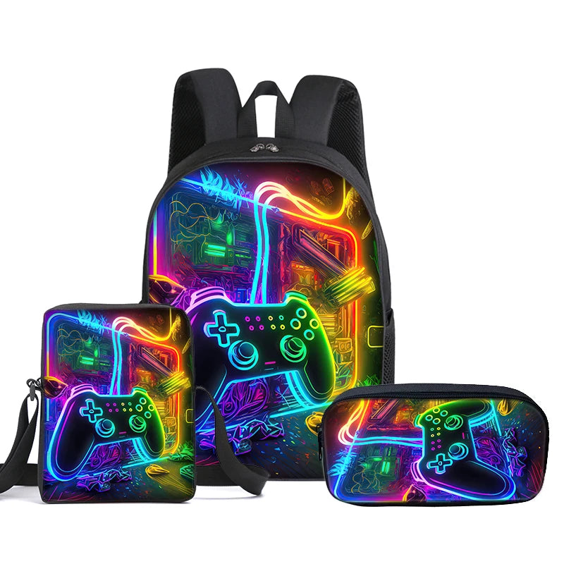 Hot GamePad 3Pcs/Set Backpack With Messenger Bags ,Pencil Bag,School Bag For Boy/Girls Best Gift 3D Cartoon Student School Bags