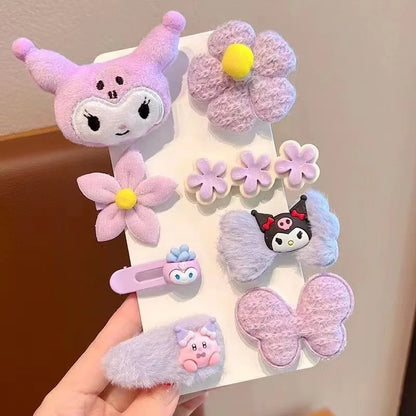 Sanrio Kuromi Plush Hairpin Cute Cartoon My Melody Cinnamoroll  Pom Pom Purin Young Girl Hair Accessories Holiday gifts