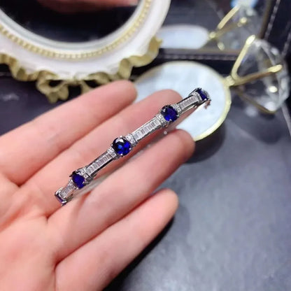 Natural Blue Sapphire Gem Bangles Natural Gemstone Bangles S925 Silver Bracelet Classic Elegant Array Women Party Fine Jewelry