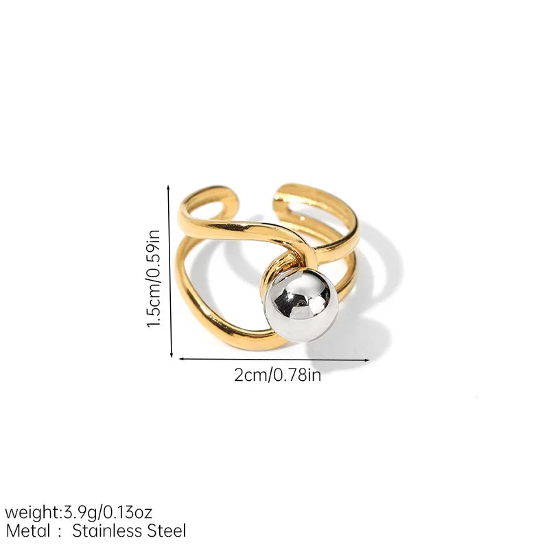 1PC fashion hollow irregular stainless steel ring, embellished with steel beads, stackable ring, suitable for daily casual wear