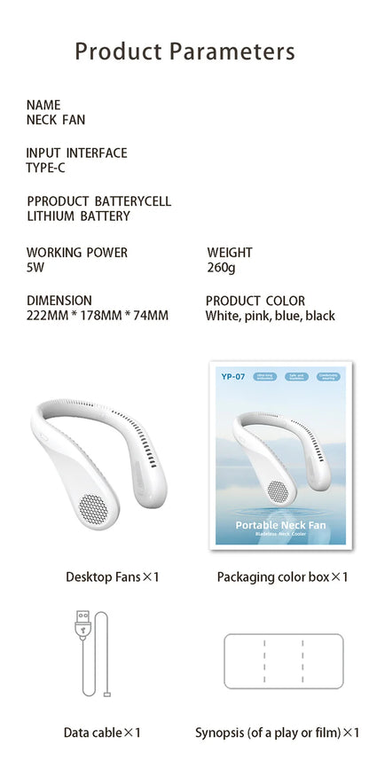 Xiaomi Bladeless Neck Fan Hands-Free USB Rechargeable Portable Cooler Silent Safe Outdoor Travel Sports 3 Speeds for Kids Adults