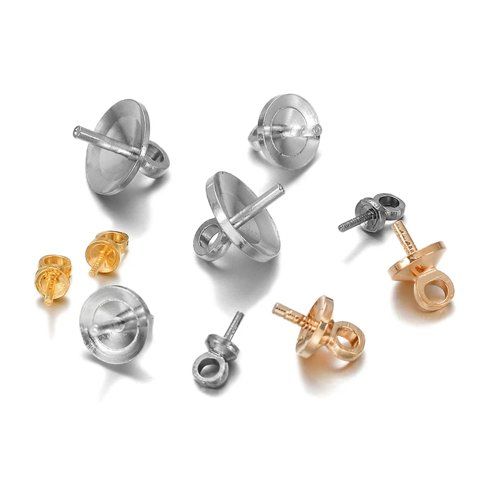 50-100pcs/lot Brass Half hole Charms Eye Pins Beads End Caps Top Drilled Pendant Bails Findings Connectors For Jewelry Makings