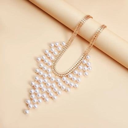 Multi Layer Long Pearl Tassel Necklace with Trendy Elegant Innovative Design Exaggerated Collarbone Chain Women's Party Jewelry