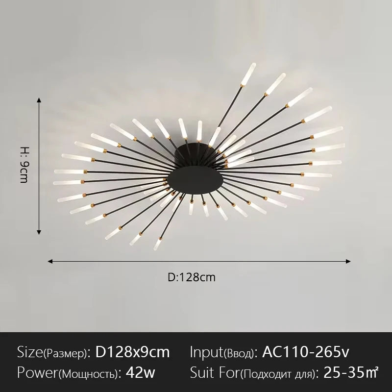 Modern Flower Shape Ceiling Lamp for Living Room Dining Room Flush Mount Metal Acrylic Sputnik Firework Petal Lighting Fixture