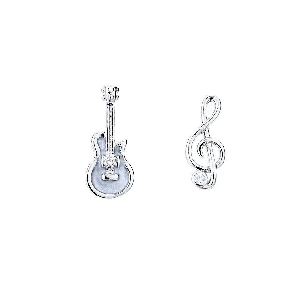 Fashion Simple Asymmetric Guitar Note Stud Earrings for Women Girls Creative Cute Ear Piercing Jewelry Music Lovers Gifts