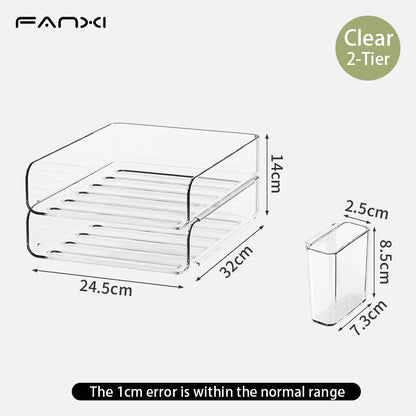 4-Tier Stackable Paper Tray Organizer for Desk with Detachable Hanging Pen Cup - Durable PET Desktop Paper Organizer Brown
