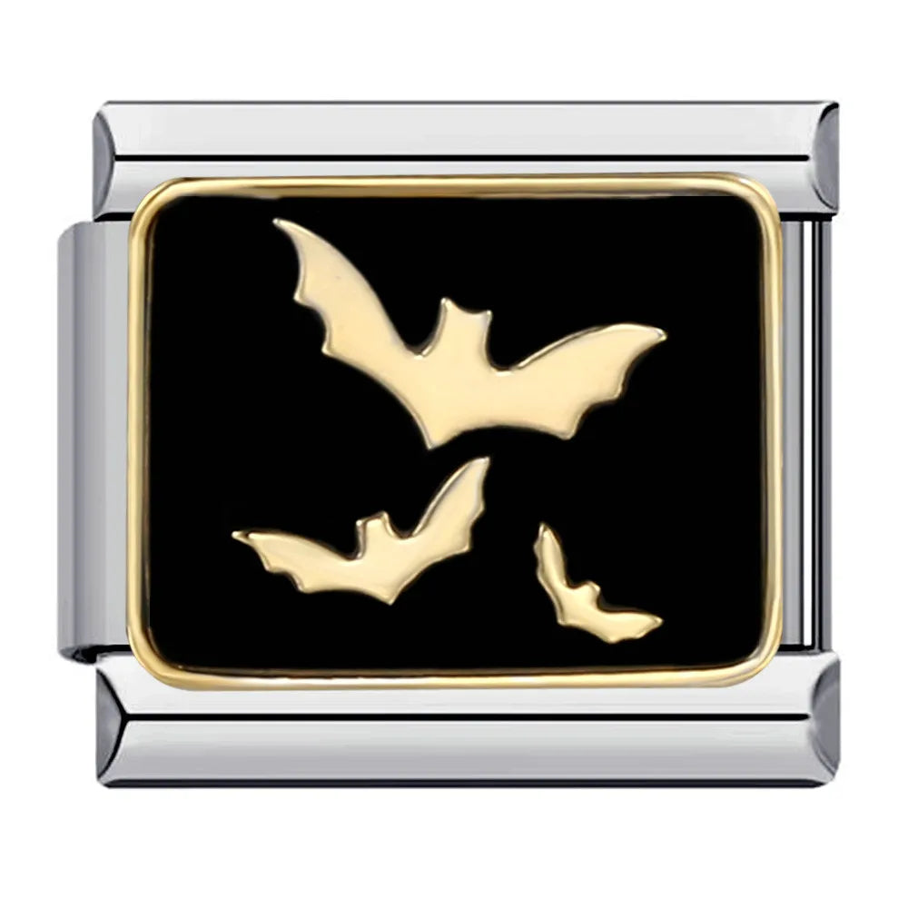 2025 Dark Style Halloween Black Owl Star Moon Bat Ghost Billiards Charm Italian Links Fit 9mm Bracelet DIY Jewelry for Couples