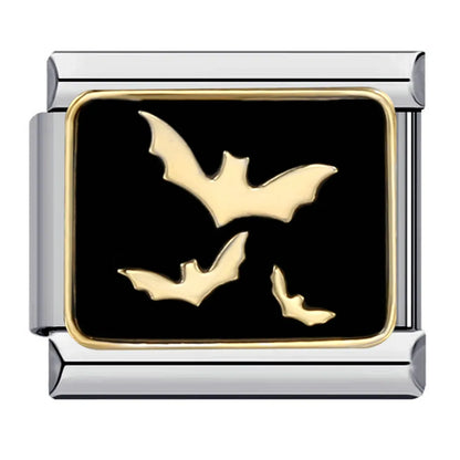2025 Dark Style Halloween Black Owl Star Moon Bat Ghost Billiards Charm Italian Links Fit 9mm Bracelet DIY Jewelry for Couples