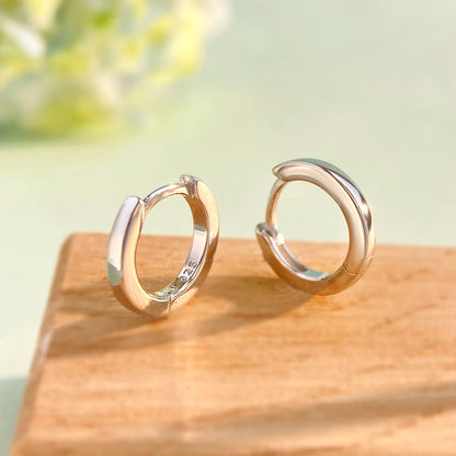 Real 925 Sterling Silver Simple Round Hoop Earrings for Women 18K Gold Plated Minimalist Huggies Ear Buckle Jewelry Accessories