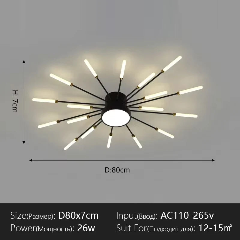 Modern Flower Shape Ceiling Lamp for Living Room Dining Room Flush Mount Metal Acrylic Sputnik Firework Petal Lighting Fixture