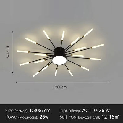 Modern Flower Shape Ceiling Lamp for Living Room Dining Room Flush Mount Metal Acrylic Sputnik Firework Petal Lighting Fixture