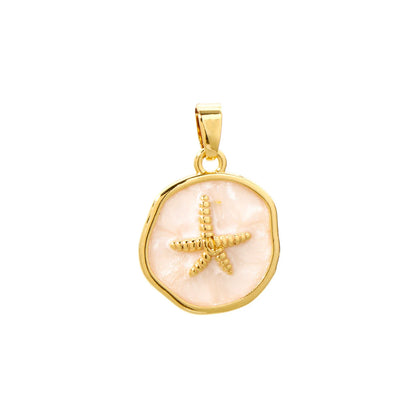 2 PCs Brass Ocean Series Charm Pendant 18K Gold Plated Irregular Enamel Shell Starfish Dolphin For Necklace Making 22mm x 15mm