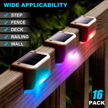 4/16 Pack Waterproof Led Solar Step Lights for Outdoor Decks Railing Stairs Step Fence Yard Patio Color Change Decoration Lights