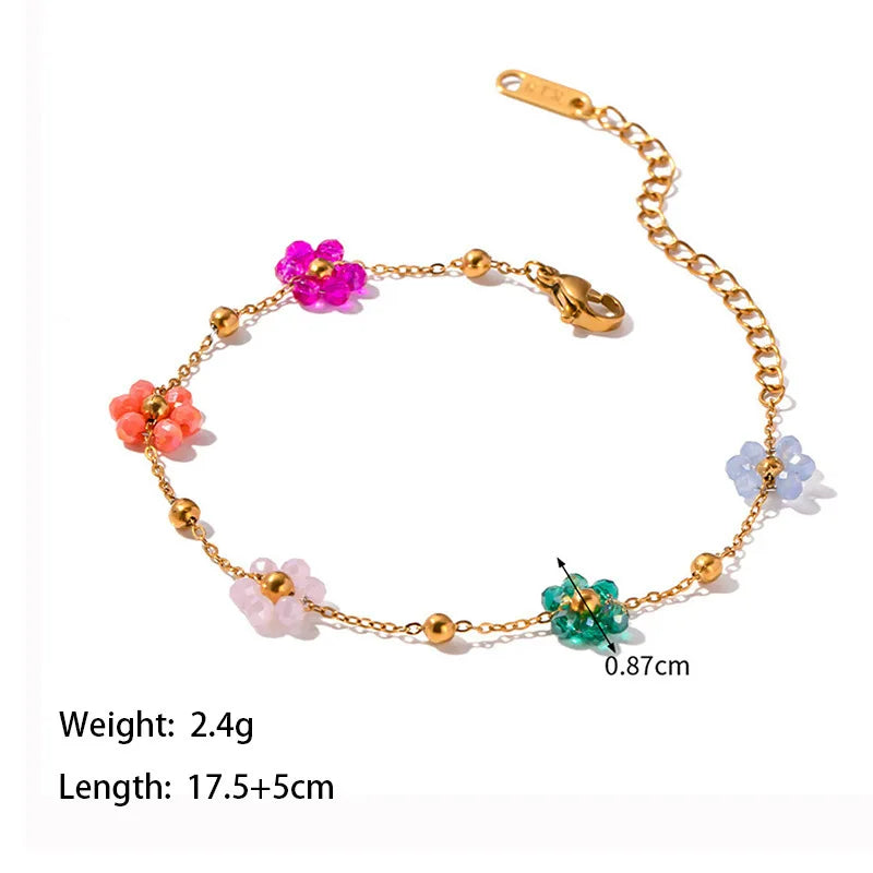 2pc/Set Fashion Y2k Colorful Flower Blue And White Bead Necklace Bracelet Set, Women's Banquet Accessories Jewelry Chain