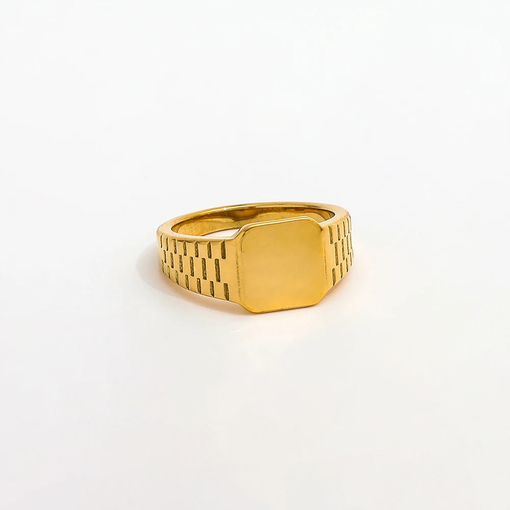 Joolim Jewelry High End Pvd Wholesale Waterproof Trendy Geometric Width Square Stainless Steel Ring for Women