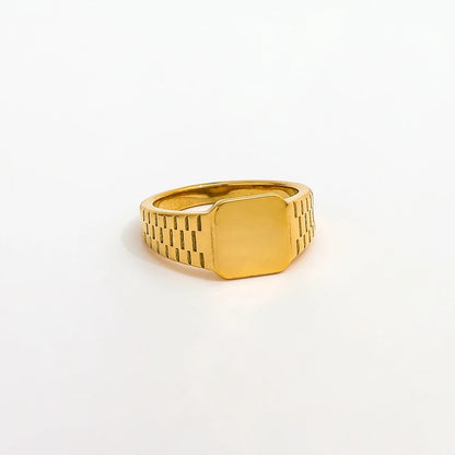 Joolim Jewelry High End Pvd Wholesale Waterproof Trendy Geometric Width Square Stainless Steel Ring for Women
