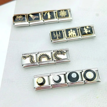 2025 Fashion Gothic Dark Dragon Elastic Italian Charm Links Fit 9mm Modular Bracelet Stainless Steel Elastic DIY Jewelry