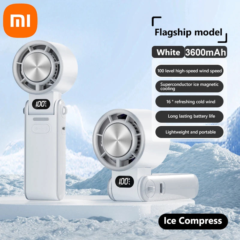 XIAOMI 3600mAh Portable Air Cooling Turbo Fan 100 Wind Speeds Adjustable Outdoor Foldable Student Handheld Fan with Lanyard