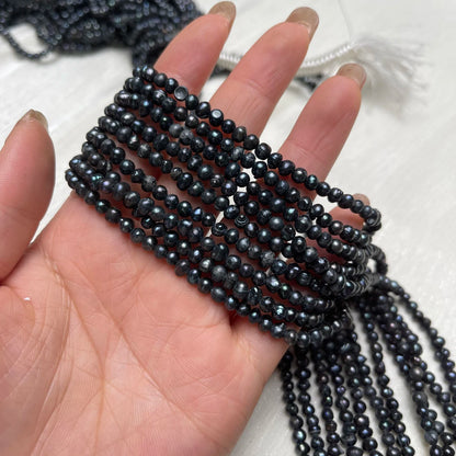 3-4mm Black Natural Freshwater Pearl Irregularly Shaped Defective Beads for Jewelry Making DIY Necklace Bracelet Accessory 36cm