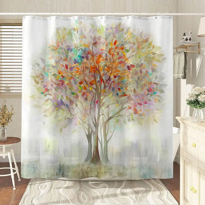 Colorful tree flower shower curtain fabric bathroom decoration with 12 hooks 180x 180cm bathtub shower curtain
