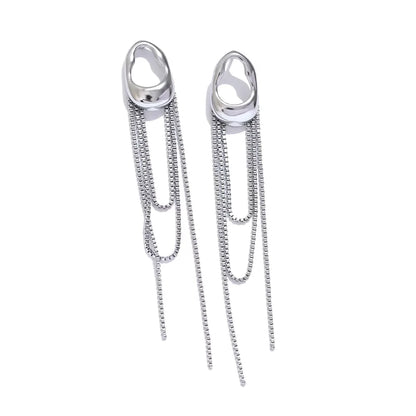 NiNice Temperament Stainless Steel Metal Tassel Chain Long Hanging Drop Earrings Girl's Daily Wear Trending Jewelry Recommend