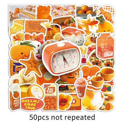10/30/50PCS Cartoon Orange INS Style Food Sticker DIY Decoration Waterproof Skateboard Notebook Graffiti Toy