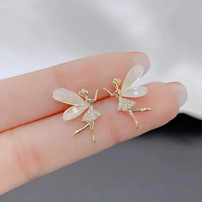 FTCY Trendy Elf Dancer Stud Earrings for Women Girls Design Zircon Fairy Korean Exquisite Cute Sweet Jewelry