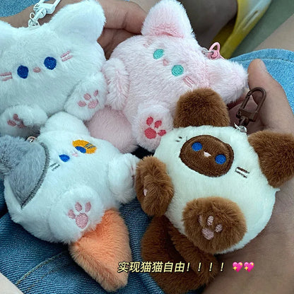 Plush Long Tail Cat Keychain Plush Doll Toys Cartoon Kitten Soft Stuffed Animal Keyring Backpack Charms Bag Pendant Decor Gifts