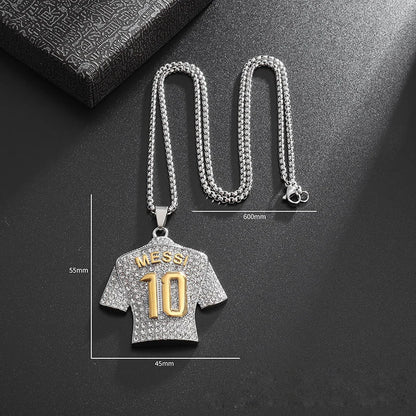 Full Zircon Pendant Necklace Hip Hop Cool Mumber 10 Super Soccer Star Fan Stainless Steel Clavicle Charming Jewelry Men Necklace