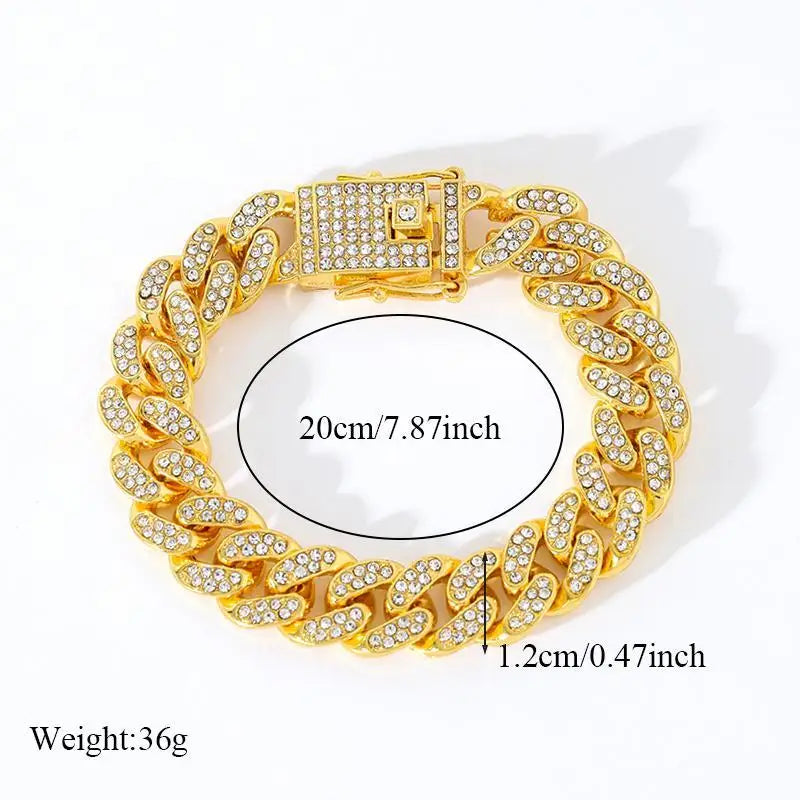 American luxury, high-quality metal Cuban chain, men's chain bracelet, 18K gold-plated, non fading, shiny zircon, party jewelry