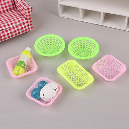 10Pcs 1:12 Dollhouse Miniature Storage Baskets Kitchen Decor Toy Doll House Accessories Basket Washing Vegetables Fruit Food