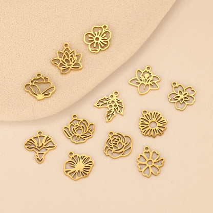 5Pcs Stainless Steel Birth Month Flower Charms Birthday Flower Dangles Plant Floral Pendant DIY Necklace Earrings Jewelry Making