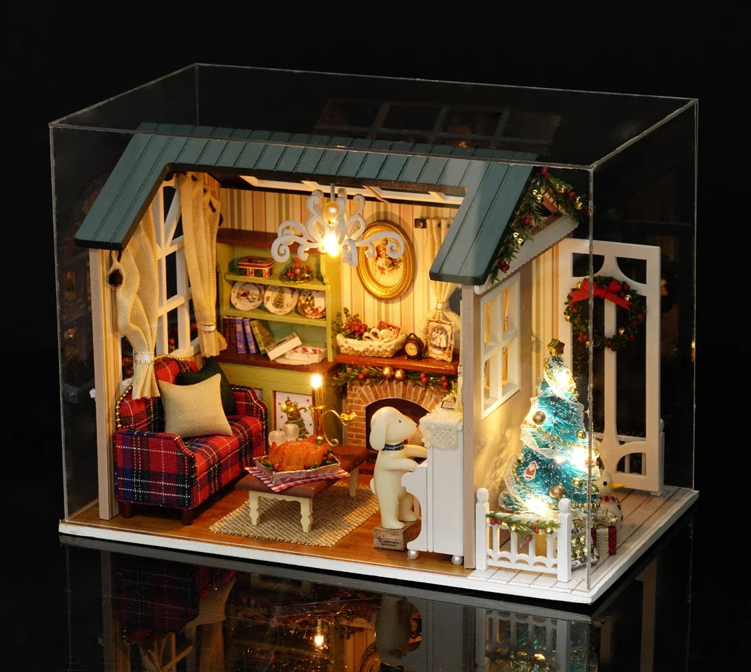Diy With Dollhouse Furniture Light Wooden Casa Roombox Doll House  Handmade Home Assembly MiniatureToys Christmas Birthday Gifts