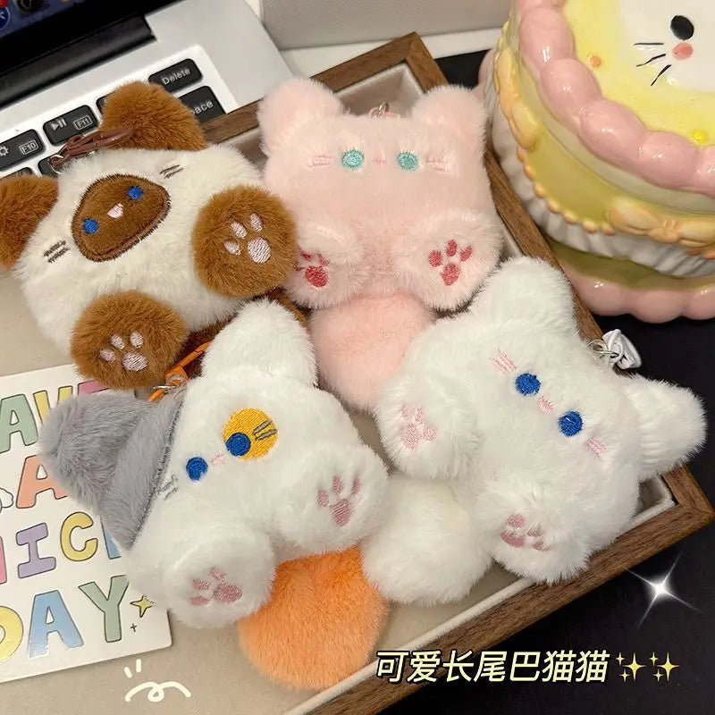 Plush Long Tail Cat Keychain Plush Doll Toys Cartoon Kitten Soft Stuffed Animal Keyring Backpack Charms Bag Pendant Decor Gifts