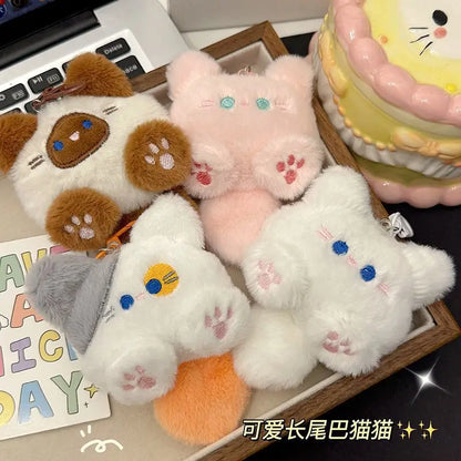 Plush Long Tail Cat Keychain Plush Doll Toys Cartoon Kitten Soft Stuffed Animal Keyring Backpack Charms Bag Pendant Decor Gifts